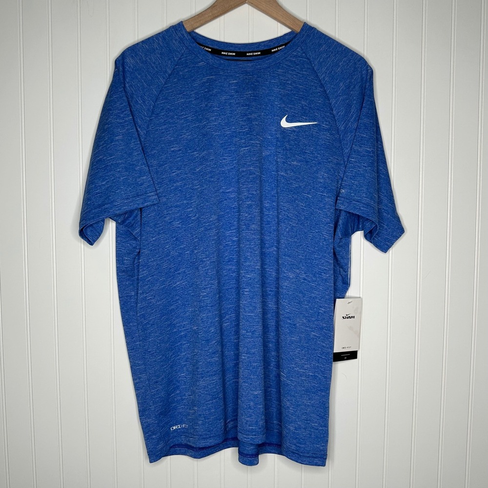 Nike Swim Dri-FIT Mens Rash Guard XL NWT Blue UV Protection Short Sleeve